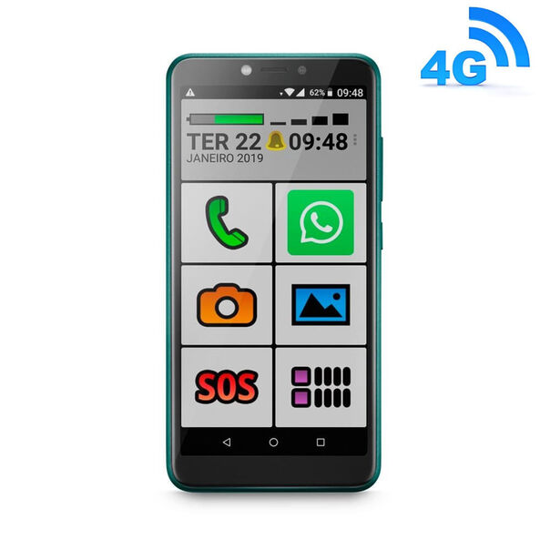 Celular do Idoso 4G verde com Internet e WhatsApp letras e números grandes 64GB OB027B image number null