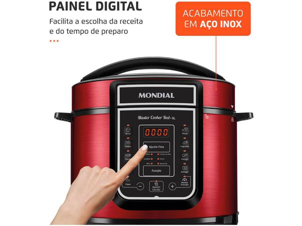 Panela de Pressão Elétrica Digital Mondial 5L 900W Master Cooker Red PE-39 - Vermelha e Prata - 220V image number null