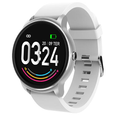 Smartwatch Atrio Viena ES385 com Tela Full Touch de 1.30. Bluetooth. Monitor Cardíaco e À Prova D'água - Prata com Branco image number null