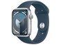 Apple Watch Series 9 Gps Caixa Prateada De Alumínio 45mm Pulseira Esportiva Azul-tempestade P-m  - Prateado