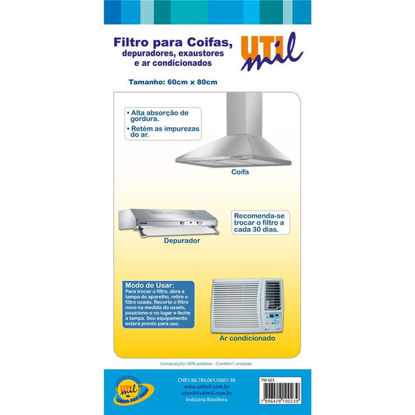 Filtro para Coifa Depuradores e Ar Condicionado TM 023 Utimil - Cinza image number null