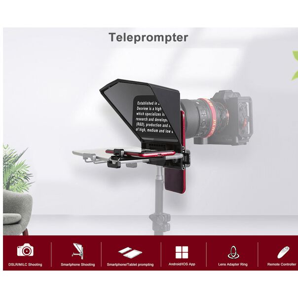 Teleprompter para SmartPhone Desview T2 Portátil com Visor HD para DSLR e Mirrorless image number null