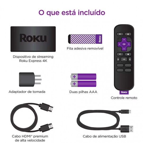 Roku Express 4K - Dispositivo de streaming HD-4K-HDR com controle remoto simples e botões de atalho - Preto - Bivolt image number null