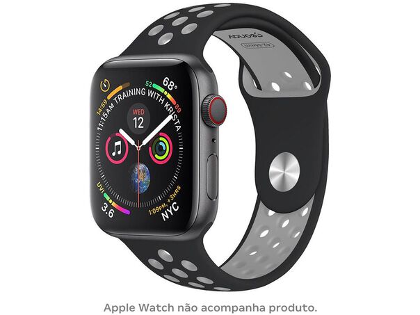 Pulseira Apple Watch Sport Geonav 42-44mm Silicone Cinza e Preto image number null