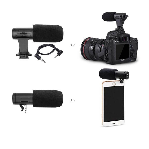 Microfone Shotgun Estéreo Mamen MIC-06 Supercardióide HD Mini para Câmeras e SmartPhones image number null