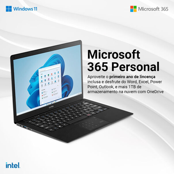 Combo Office - Notebook Ultra com Windows 11 Home Intel Celeron 4GB Microsoft 365 Personal e Mochila Targus Groove 16- CVR600K CVR600K image number null