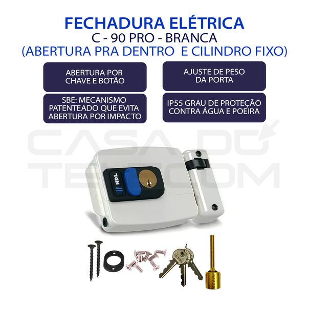 Fechadura Eletrica Hdl C-90 Pro - Abertura Para Dentro Aj Botao Branca image number null