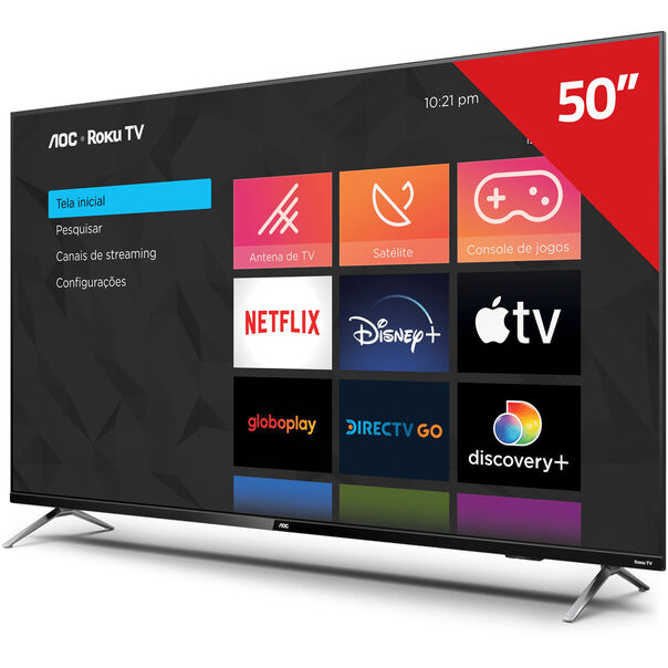 Smart TV AOC Roku 50 4K 50U6125-78G + Suporte Fixo Universal para Tv LCD-LED-Plasma 10 a 71 - Preto - Bivolt image number null