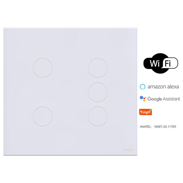 Interruptor Touch Glass 5 Botões Wifi Lumenx 4x4 Branco image number null