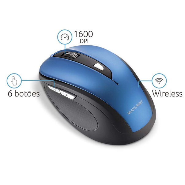 Mouse Sem Fio Comfort Conexão Usb 1600dpi Ajustável 6 Botões Textura Emborrachada Azul - MO240 MO240 image number null