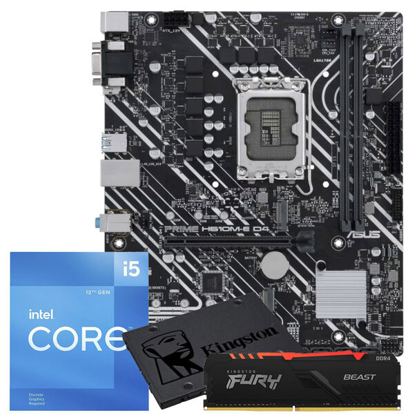 Kit Upgrade Intel Core i5-12400F. Asus H610-E Prime 2xDDR4. SSD Kingston 240GB. 8GB 3200MHz RGB Kingston image number null