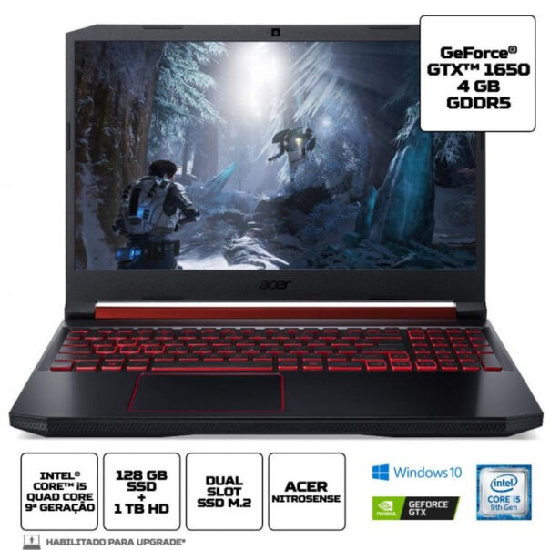Notebook Gamer Acer NVIDIA GeForce GTX 1650 Core i5-9300H 8GB 1TB 128GB SSD Aspire Nitro 5 AN515-54-528V + Controle Sem Fio Xbox Series S Robot White - Preto image number null