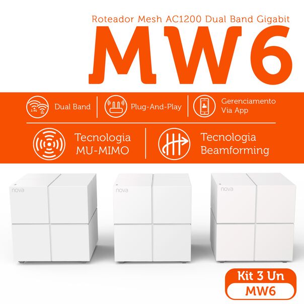 Roteador Wifi Mesh Gigabit Dual Band AC1200 MW6 TENDA Kit com 3 Unidades image number null