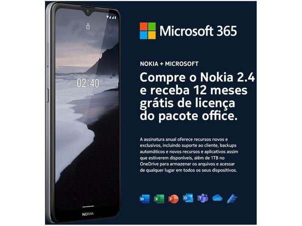Smartphone Nokia 2.4 64GB Cinza 4G 3GB RAM 6 5” Câm. Dupla + Selfie 5MP com Pacote Office  - 64GB - Cinza image number null