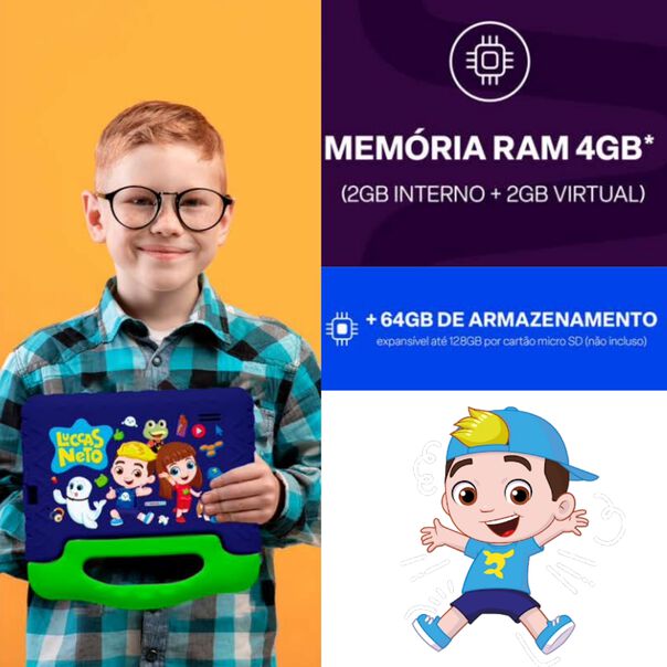 Tablet Infantil Luccas Neto 4GB RAM +64GB  LCD 7" Android 13 image number null