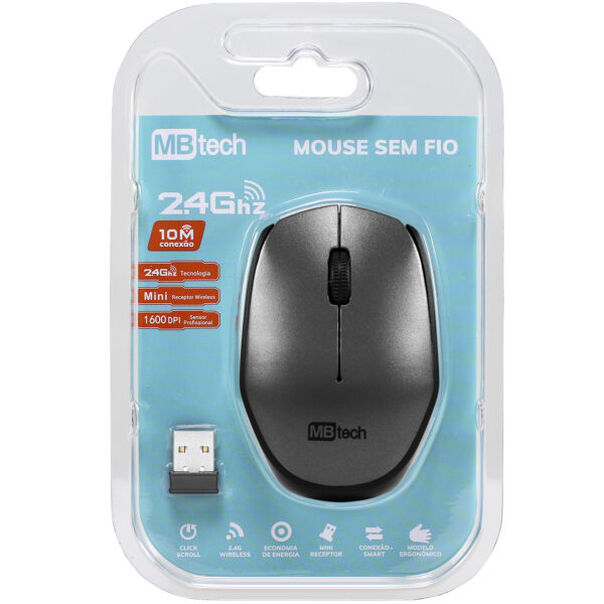Mouse Óptico M-Six Sem Fio Cinza e Preto MBTech MB54271 image number null