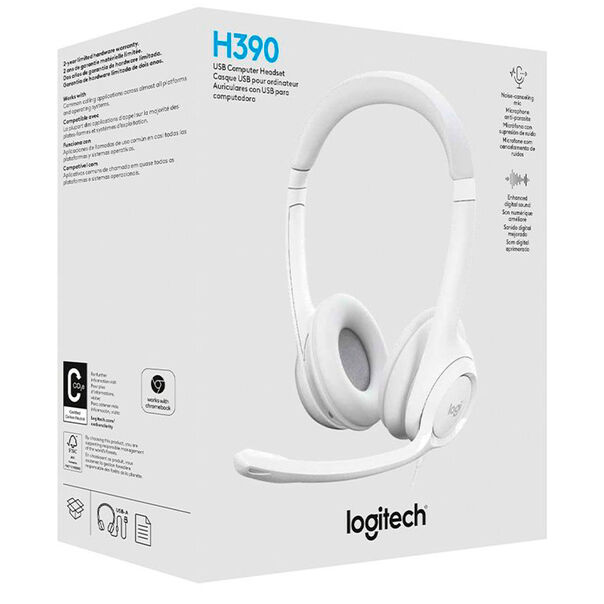 Headset Corporativo Logitech H390 USB Branco image number null