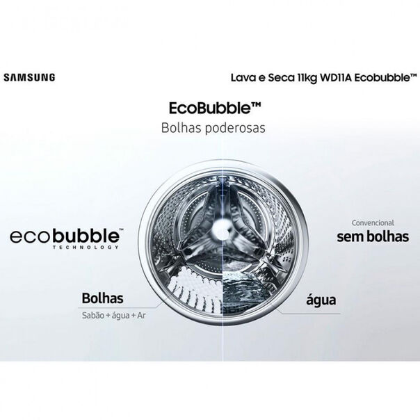 Lava e Seca Samsung WD11A 3 em 1 Look com Ecobubble e Lavagem a Seco WD11A4453BX 11 kg - Inox - 110V image number null