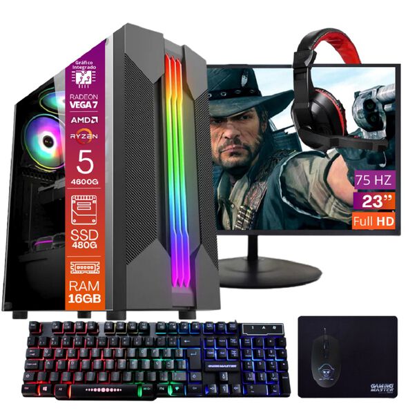 Computador Gamer Ryzen 5 Ssd 480gb 16gb Windows 10 Pro Trial  Teclado/mouse  Mouse Pad  Headset  Monitor 23” image number null
