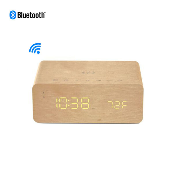Relógio Despertador Digital Bluetooth c- Carregador QI Charge Time p- Smartphone  Mic e °C image number null