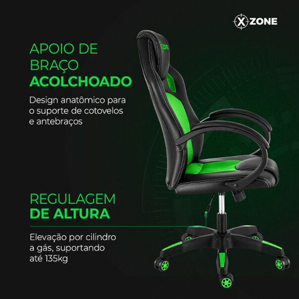 Cadeira Gamer Básica CGR-02 Xzone Preto com Verde image number null