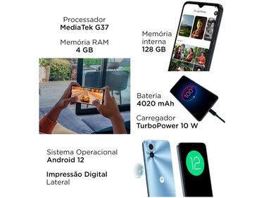 Smartphone Motorola Moto E22 128GB Azul 4G 4GB RAM 6 5” Câm. Dupla + Selfie 5MP Dual Chip  - 128GB - Azul image number null