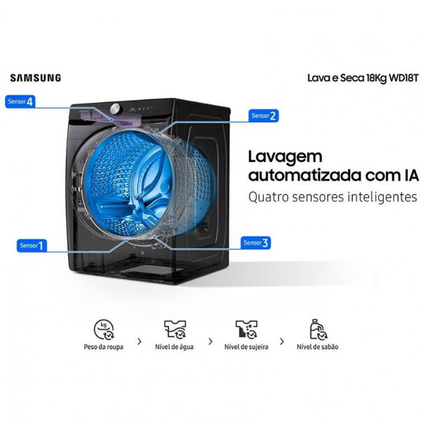 Lava e Seca Samsung WD18T Black Inox Smart com Digital Inverter e Ecobubble WD18T6500GV 18 e 10 kg - Preto - 220V image number null