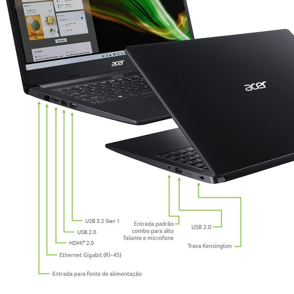 Notebook Acer Aspire 3 15.6 HD Celeron N4020 128 SSD 4GB Windows 11 Home + Assinatura Office 12 meses - A315-34-C2BV - Preto image number null