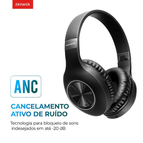 Fone de Ouvido Headphone AIWA Bluetooth  ANC - Cancelamento de ruído  dobrável - AWS-HP-02-B FONE DE OUVIDO AWS-HP-02-B BIVOLT image number null