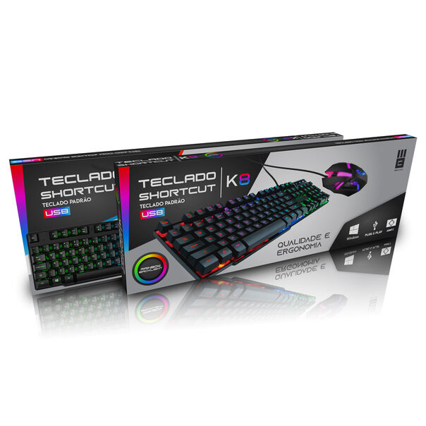 Kit Teclado e Mouse Gamer Shortcut K8 RAINBOW MBTech MB4443 image number null