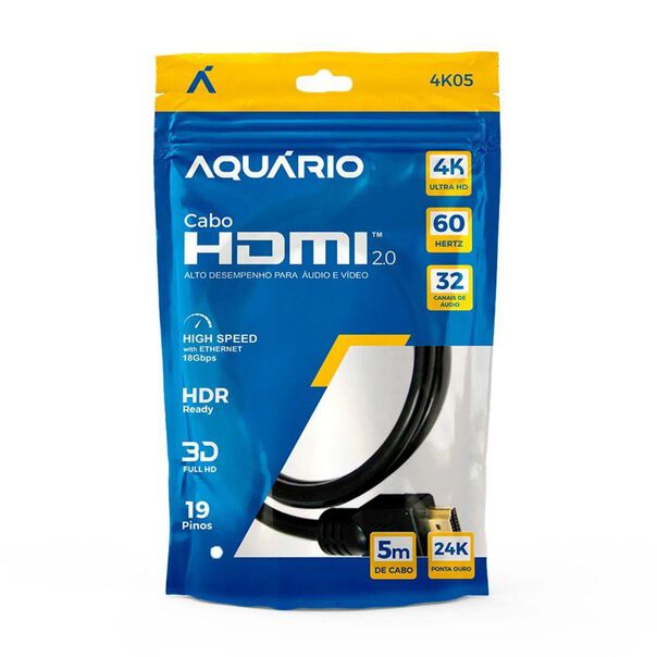 Cabo HDMI Aquario 2.0 4K 3D 19 Pinos 5 Metros - 4K05 image number null