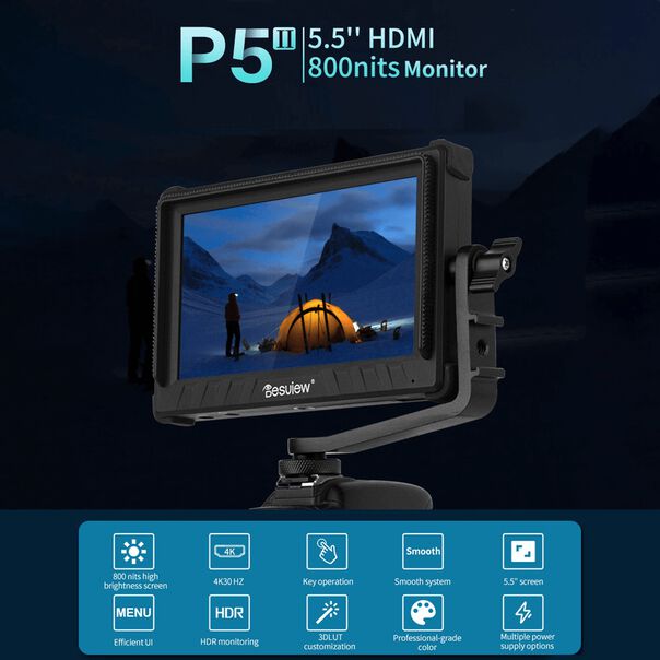 Monitor Field de Campo Desview P5II IPS 5.5” 4K HDMI HDR 3D-LUT Touch com Suporte L image number null