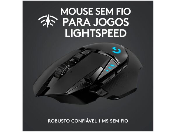 Mouse Gamer RGB sem Fio Logitech Laser 16000DPI 11 Botões G502 Lightspeed Preto image number null