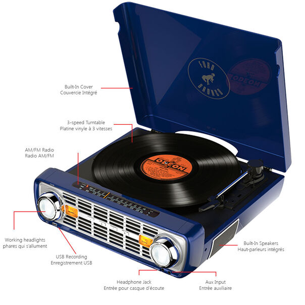 Tocador de discos Vinil Retrô Bronco LP c- conversão digital  AM-FM  entradas AUX e USB - Azul image number null