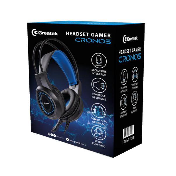 Fone Greatek Gamer Headset Azul Para Jogo P2 USB Cronos image number null