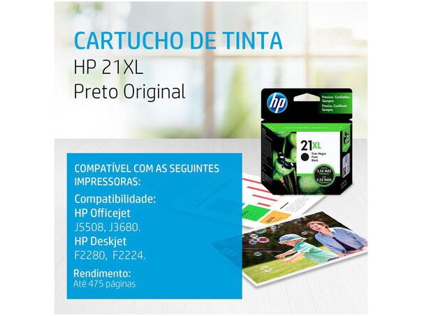 Cartucho de Tinta HP Preto 21 XL Original - 12 ml image number null