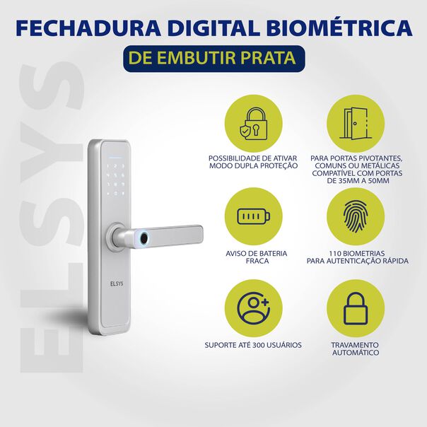 Fechadura Digital de Embutir com Biometria Esf-De2000b - Prata image number null