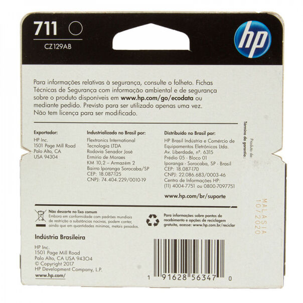 Cartucho Hp Plotter 711 Cz129a - Preto image number null