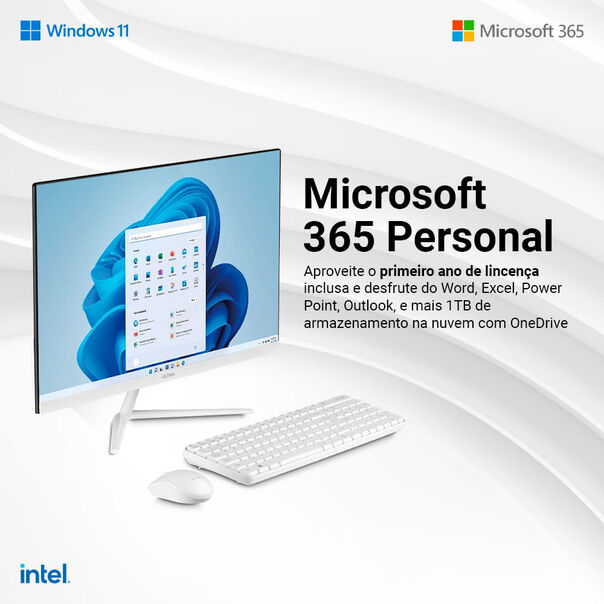Kit All in One Ultra. com Windows 11 Home. Intel Celeron 4GB 120GB SSD. Tela 23.8 e Mouse Sem Fio Conexão Bluetooth e USB 1600dpi -UB8301K UB8301K image number null