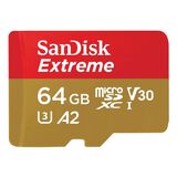 Cartão MicroSDXC 64Gb SanDisk Extreme UHS-I - V30 - U3 - A2 de 170Mb-s