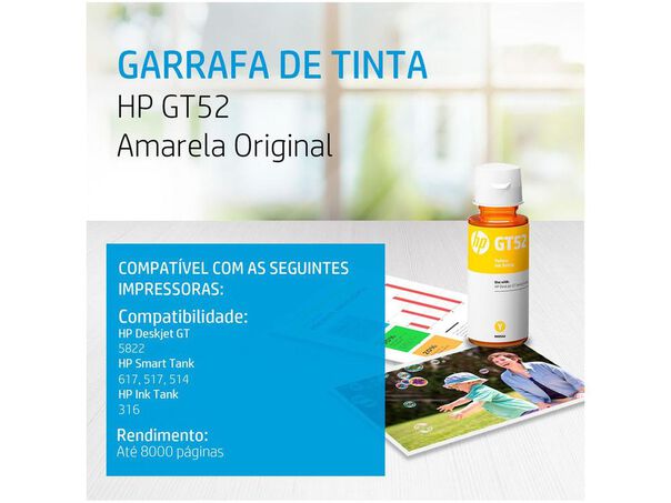 Garrafa de Tinta HP Amarelo GT52 Original image number null