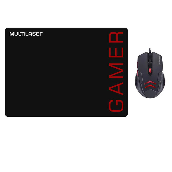 Combo Gamer Mouse e Mousepad Multilaser 3200 Dpi Vermelho MO306 - Preto com Vermelho image number null