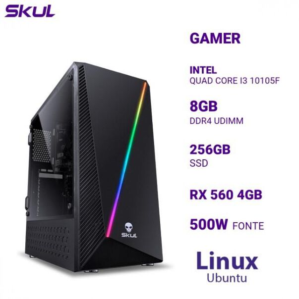 Computador Gamer 3000 Quad Core I3 10105F MEM 8GB DDR4 SSD 256GB RX 560 4GB Fonte 500W Linux image number null