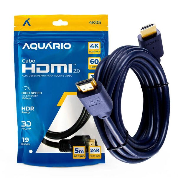 Cabo HDMI Aquario 2.0 4K 3D 19 Pinos 5 Metros - 4K05 image number null