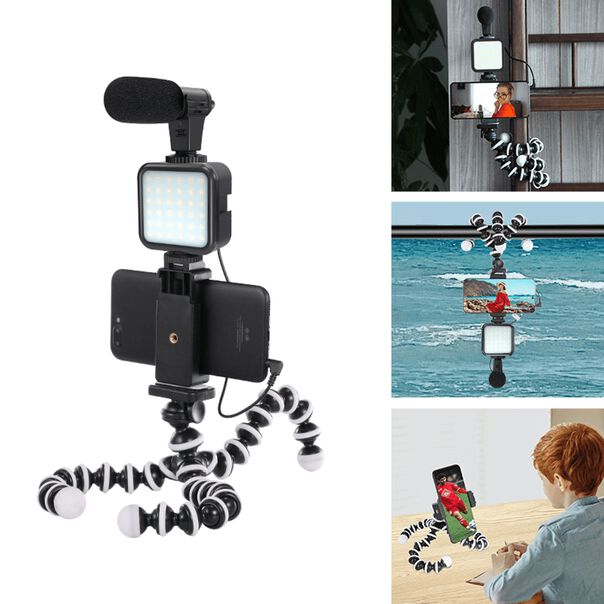 Kit Gravação Vlogger Jumpflash 03LM com Microfone  LED  Tripé Gorila e Controle para Smartphone image number null