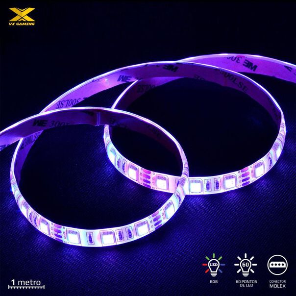 Fita de LED VX Gaming RGB com Controlador Conexao USB 60 Pontos de LED 1 Metro - LRU1(7908020920717) image number null
