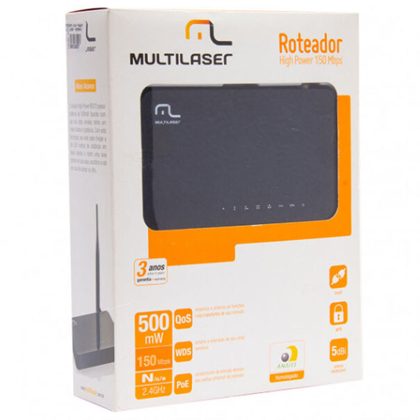 Roteador High Power Multilaser 150mbps- 500mv Re073 - Preto image number null