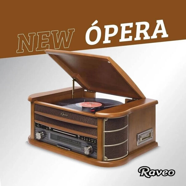 Vitrola Raveo New Ópera HI-FI Bluetooth Rádio FM USB CD Player Cassete - Marrom image number null