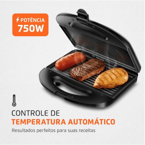 Sanduicheira Grill 800W Mondial S19 Antiaderente Inox Red 127V image number null