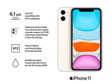 iPhone 11 Apple 64GB Branco 6 1” 12MP iOS + Microsoft 365 Personal Office 365 apps 1TB - Branco image number null